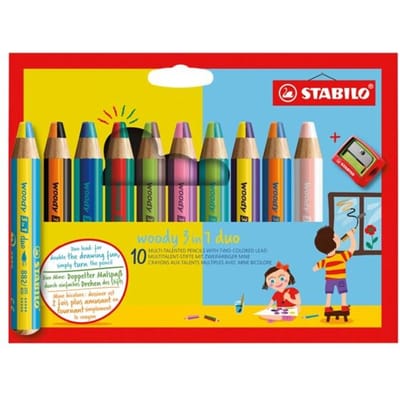 STABILO woody 3 in 1 duo - Multi Talent Kleurpotloden - Etui Met 10 Kleuren & Puntenslijper