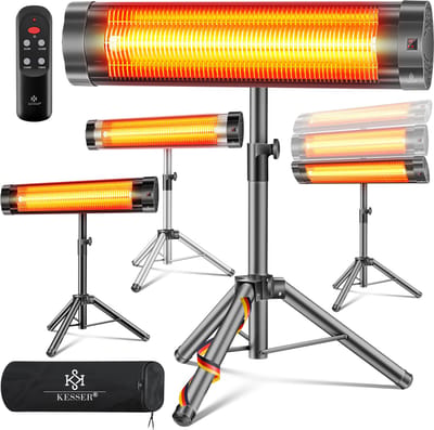 KESSER® Infraroodstraler - Terrasverwarmer - Infrarood Verwarming - Patiostraler 2500W met afstandsbediening incl. beschermhoes in hoogte verstelbare telescoopstandaard Wikkeltafel Patiostraler Kwartsstraler Infraroodstraler - 2500W