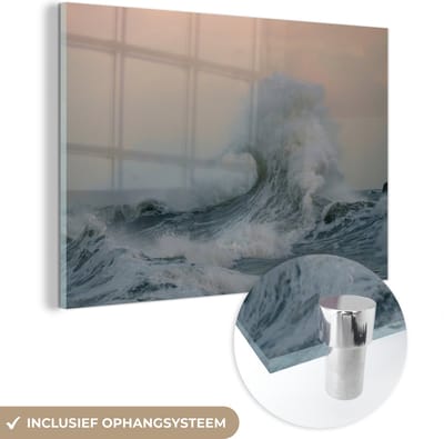 ® Glasschilderij 180x120 cm - Schilderij acrylglas - Zee - Golf - Water - Foto op glas - Muurdecoratie woonkamer - Wanddecoratie slaapkamer - Schilderijen