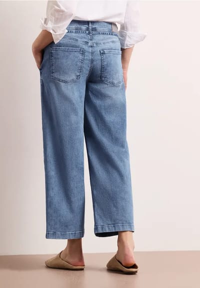 7/8 Mid Waist jeans met Wide Legs en strepen