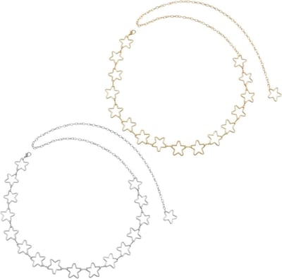 2 Stuks Verstelbare Ster Halsketting voor Dames, Gouden en Zilveren Bodykettingen, Modieuze Jeans en Buikkettingen voor Mannen en Vrouwen, Zinklegering, Trendy Accessoires