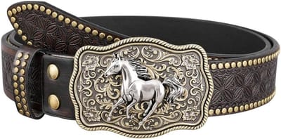 Cowboyriem voor Dames en Heren, Leren Riem met Vintage Bloemmotief, Unisex Zwart voor Stijlvolle Outfits