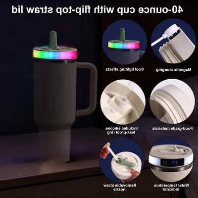 Kleurrijke LED Flip Straw Tumbler Deksel met 12 Verlichtingsmodi en Temperatuurweergave voor 1200ml Drinkbeker Accessoires
