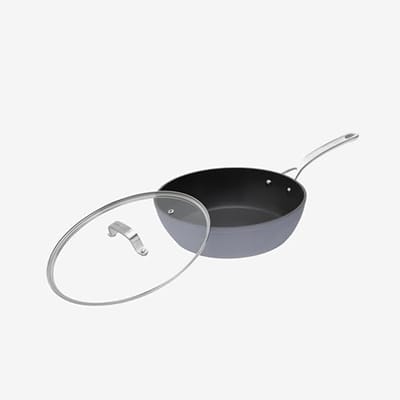 28cm Diepe Koekenpan/Wok met Glazen Deksel - PFOA-vrij, Inductie Geschikt, Oven- en Vaatwasserbestendig