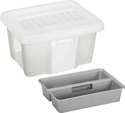 Sunware 2x opslagboxen kunststof 24 liter transparant 42 x 33 x 22 cm met deksels en organiser trays