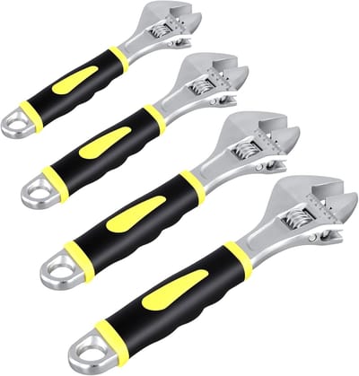 Set van 4 Verstelbare Moersleutels, 6/8/10/12 Inch, Carbon Staal, Multifunctionele Sleutel met Zachte Handgreep voor Pijpreparatie en Klussen in Huis en Garage