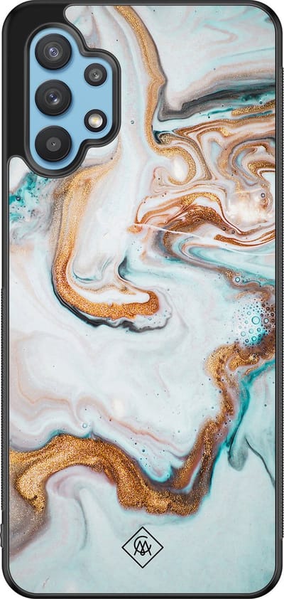 Casimoda® hoesje - Geschikt voor Samsung Galaxy A32 5G - Marmer Blauw Goud - Zwart TPU Backcover - Marmer - Blauw