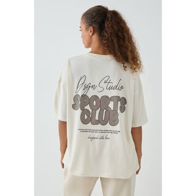 Dames DSGN Studio Sports Bubble Slogan Oversized T-shirt | Steen | Maat: Large