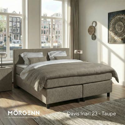 Mörgenn Boxspring Amsterdam - Pocketvering - Taupe - 80x200 cm - Inclusief Dekbed en Kussens