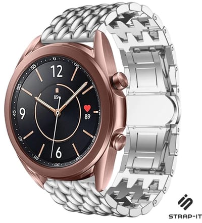 Stalen Smartwatch bandje - Geschikt voor Samsung Galaxy Watch 3 - 41mm / Galaxy Watch 1 42mm / Galaxy Watch Active / Active 2 / Gear Sport bandje - stalen draak band - Zilver
