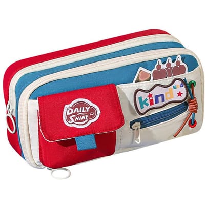 Retro Studenten Etui Vintage Amerikaanse Stijl Potloodtas Grote Capaciteit Kleurblok Stationery Opbergtas School Organizer