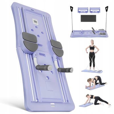 Paarse Opvouwbare Ab Bench - Multifunctionele Pilates Reformer voor Thuis | 10-in-1 Thuisgymnastiek Set met Weerstandsbanden & Buikspiertrainer (Vrouwen Fitness)