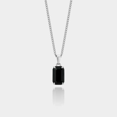 Black Onyx Gemstone Pendant - Zilveren Edelsteen Hanger Ketting - 50 cm lang - Ketting Heren met Hanger - Olympus Jewelry