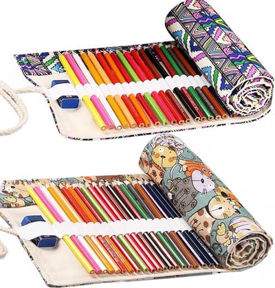 Pencil Wrap met 36 Slots, 2 Stuks, Draagbare Pennenrol voor Kunstenaars, School en Reizen