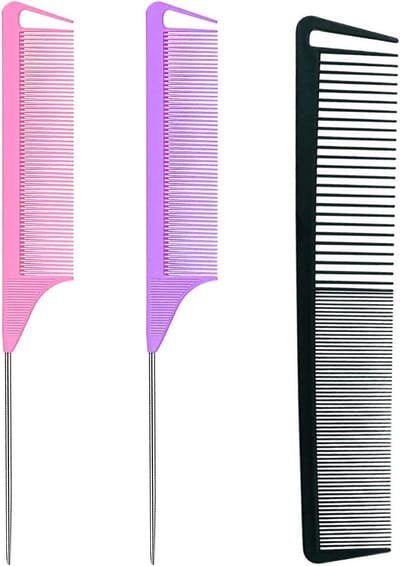 3-Delige Rattenstaart Kam Set - Carbon Fiber Styling Kam met Fijne Tanden & Roestvrijstalen Pintail Kam voor Vlechten en Kapsels