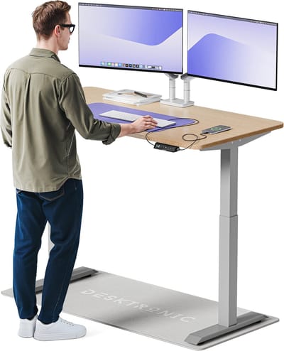 Desktronic HomeOne Zit-sta Bureau Elektrisch In Hoogte Verstelbaar, 140x70 cm Bamboo/Grijs, Stille Dubbele Motor, Hoogte 72-119cm