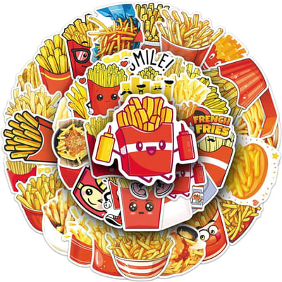 50 stuks Cartoon Frietjes Sticker Fast Food Graffiti Decal Creatieve Diy Waterbeker Schrijfgerei Doos Koffer Waterdichte Decal Speelgoed