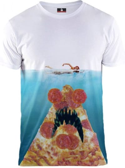 Pizza haai - Maat S Crew neck - Festival shirt - Superfout - Fout T-shirt - Feestkleding - Festival outfit - Foute kleding - Jaws T-shirt, Haaienshirt - Dierenkleding - Filmkleding, Pizza shirt, Lekkere kleding