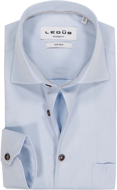 Ledub modern fit overhemd - mouwlengte 72 cm - popeline - lichtblauw - Strijkvrij - Boordmaat: 40 (EU maat: M)