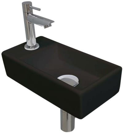 INK - Fonteinpack Porselein Links incl. Fonteinkraan - Design Sifon - Design Plug en Montageset - 360x180x90 Mm - Mat Zwart/chroom