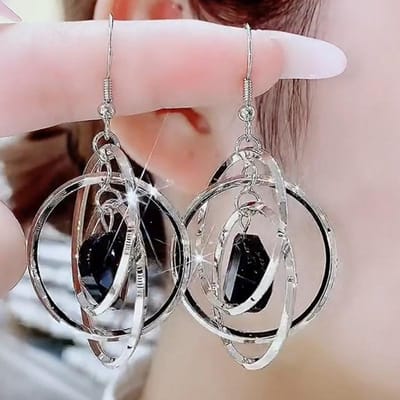 1 Paar Retro Multi-laags Hamer Ring Oorhaakje Niche Persoonlijkheid Mode Oorbellen Rond Gezicht Dun Koude Uitstraling Unieke Oorbellen Vrouwen gray