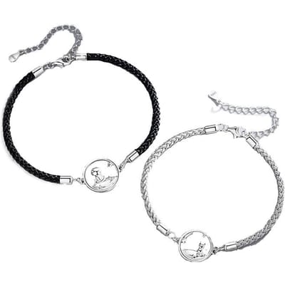 Sterling Zilveren Kleine Prins en Vos Paar Armband Gevlochten Armband Eenvoudig Ontwerp Mode Sieraden gray