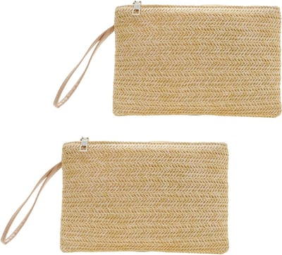 Stijlvolle Stro Handtas Set voor Vrouwen - Perfect voor Zomer, Strand en Feestjes met Handvat en Polsband