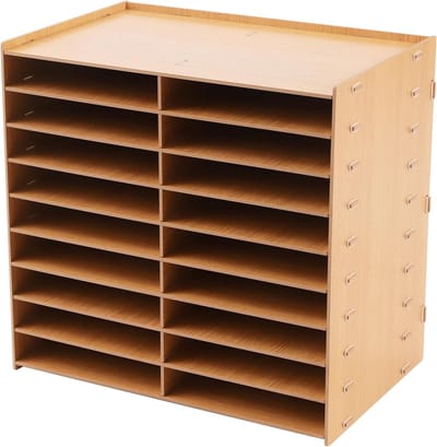 Documentenlade Bureau - Papier organizer vakken - Kantoor thuis - Stapelbaar ontwerp - 51x33x49cm - Gouden eiken
