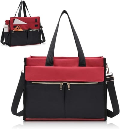 Grote 2-in-1 Lunchtas voor Vrouwen, Handtas en Laptoptas tot 15.6 Inch, Waterdicht en Geschikt voor Werk, Kantoor en School, wijnrood