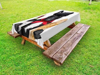 ABAKUHAUS Bulldog Buitentafelkleed, Franse Hond Rode Wijn, Decoratief Wasbaar Picknicktafelkleed, 145 x 210 cm, Zwart Rood