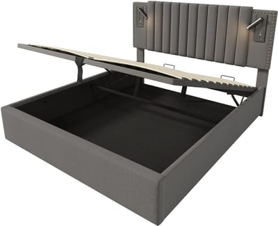COVREO Bed met opbergruimte en leeslamp – 140x200 cm – Tweepersoonsbed met USB-C – voor slaapkamer – Grijs - zonder matras