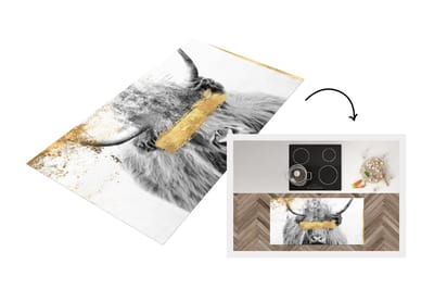 Keukenloper - Loper keuken - Goud - Schotse hooglander - Zwart - Wit - 120x60 cm - Keukenloper vinyl