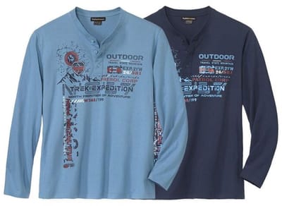ATLAS FOR MEN - 2-pack Henley-shirts voor avonturiers - Heren - Verkrijgbaar in grote maten - 3XL