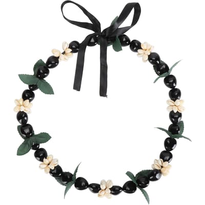Hawaïaanse Kukui Noten Bloemenkrans Ketting Elegante Modieuze Handgemaakte Afstuderen Schelp Kukui Noten Bloemenkrans black