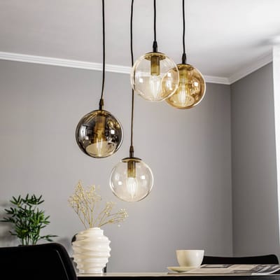EMIBIG LIGHTING Hanglamp Glassy, 4-lamps, zwart, grafiet/amber/helder, E14