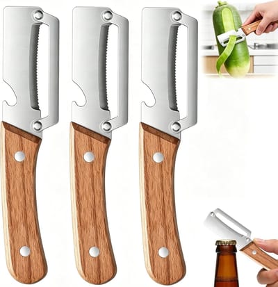 Multifunctionele Groentenschiller met Ultra-Scherpe RVS Blade, Houten Handvat en Flesopener voor Fruit en Groenten, Ideaal voor Keuken Gebruik