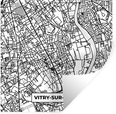 Muurstickers - Sticker Folie - Kaart - Plattegrond - Vitry-sur-Seine - Frankrijk - Stadskaart - Zwart wit - 100x100 cm - Plakfolie - Muurstickers Kinderkamer - Zelfklevend Behang XXL - Zelfklevend behangpapier - Stickerfolie