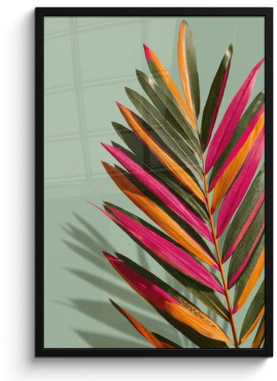 Poster in lijst - Fotolijst 60x90 cm - Posters - Tak - Bladeren - Kleurrijk - Schaduw - Posterlijst zwart - Decoratie - Wanddecoratie woonkamer - Muurdecoratie slaapkamer