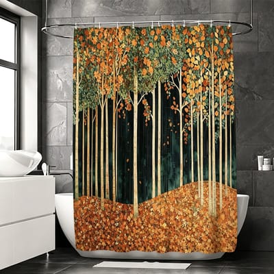 Floraweg douchegordijn, badkamergordijn, bosmotief, digitaal bedrukt, schimmelbestendig, inclusief 12 haken, waterdicht, machinewasbaar, polyester, 180 x 200 cm