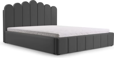 Tweepersoonsbed met fluwelen bekleding, met hoofdeinde, lattenbodem, bed voor volwassenen - BED 03 - 160x200 - Donkergrijs (TRINITY 15)