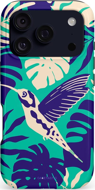Casetastic hoesje geschikt voor Apple iPhone 17 Pro - MagSafe - Dubbellaagse bescherming - Paradijs Kolibrie - Fashion Case - Donkerblauw Zand