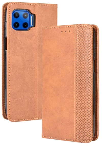 Coverup Hoesje - Geschikt voor Motorola Moto G 5G Plus Hoesje - Coverup Vintage Style Book Case - Bruin