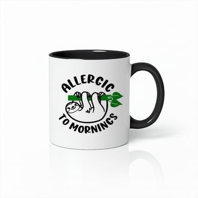 Grappige “Allergic to Mornings” Wit-Zwarte Mok 330ml – Leuke Luiaard Koffiebeker