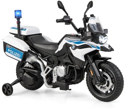 COSTWAY 12 V BMW Elektrische Motorfiets voor Kinderen Politie met Muziek en Politielicht Kindermotorfiets met 2 Steunwielen 3-6 KM/U Wit