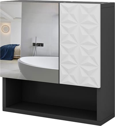 Vicco Edge Badkamerspiegelkast – 54 x 55 cm met deur en open vakken Zwart
