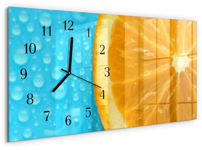 Tulup Wandklok - Oranje Klok Glas Met Opdruk - 60x30 cm - Oranje Moderne Wandklok Glas - Zwarte Handen - Rechthoekige Wandklok - Wandklok Glas Decoratie - Gekleurde Glazen Klok