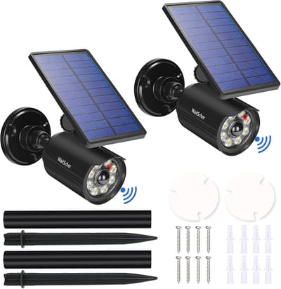 2x Buiten Solar LED Schijnwerper met Bewegingssensor en Nepcamera - IP65 Waterdicht
