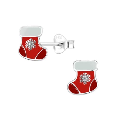 zilveren rode kerst sok kinderoorbellen | kerst oorbellen Meisje Zilver | Zilverana | Sterling 925 Silver