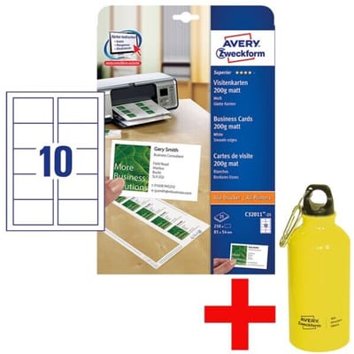Avery-Zweckform C32011-25 Bedrukbare visitekaarten, gladde kant 85 x 54 mm Wit 250 stuk(s) Papierformaat: DIN A4