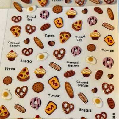 1 stuk 3D Reliëf Nagellijm Stickers Bruin Y2K Stijl Schattige Koekjes Taart Brood Pizza Schattige Voedsel Stickers DIY Nagellijm Creatieve Stickers brown